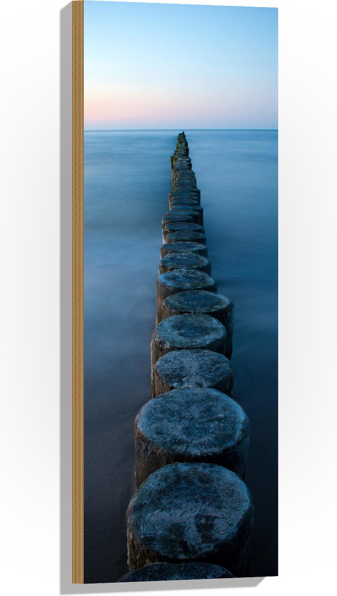 Hout - Strand - Zand - Zee - Palen - Hout - 30x90 cm - 9 mm dik - Foto op Hout (Met Ophang