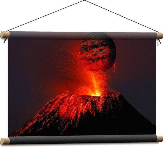 Textielposter - Berg - Vulkaan - Vuur - Lava - Zwart - Rood - 60x40 cm Foto op Textiel