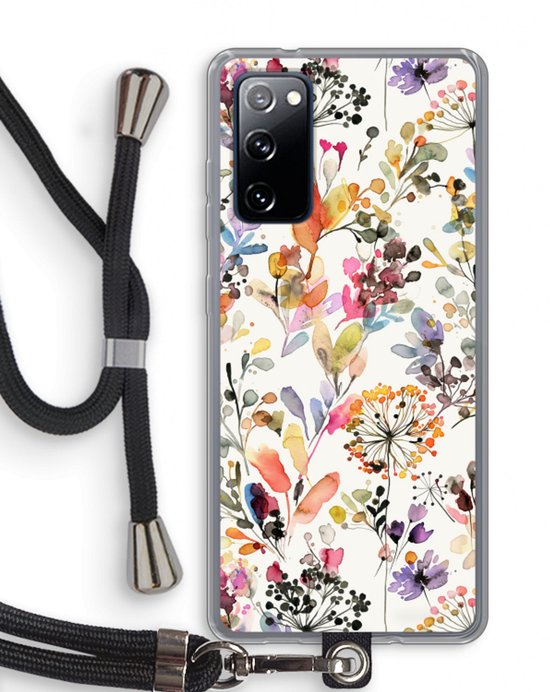 Case Company® - Coque Samsung Galaxy S20 FE / S20 FE 5G avec cordon - Herbes sauvages - Protection de téléphone avec cordon Zwart - Protection sur tous les côtés et sur les bords de l'écran
