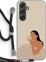 Case Company® - Hoesje met koord geschikt voor Samsung Galaxy A54 hoesje met Koord - Fresh coffee - Telefoonhoesje met Zwart Koord - Bescherming aan alle Kanten en Over de Schermrand