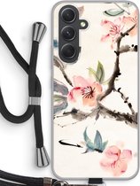 Case Company® - Hoesje met koord geschikt voor Samsung Galaxy A54 hoesje met Koord - Japanse bloemen - Telefoonhoesje met Zwart Koord - Bescherming aan alle Kanten en Over de Schermrand