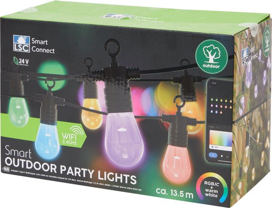 LSC Smart Connect slimme feestverlichting voor buiten - 13,5 meter - 15 ledlampen - LSC Smart Connect app - feestelijke lichtsnoer - Buiten -