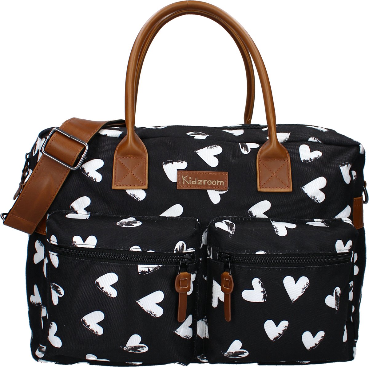 Kidzroom Black and White - Luiertas - Zwart - Ophanglussen kinderwagen - Verschoonmatje - Verstelbare schouderband
