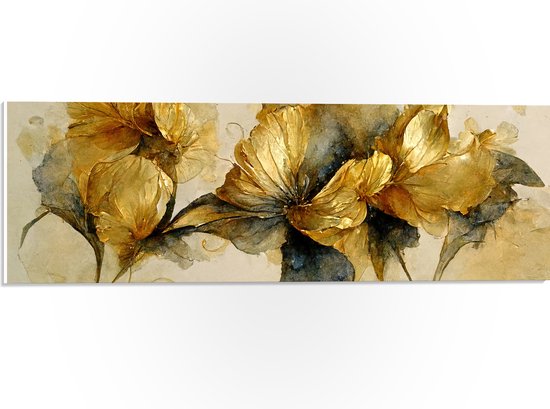 PVC Schuimplaat- Elegante Bloemen met Gouden Details - 60x20 cm Foto op PVC Schuimplaat
