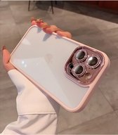 iPhone 14 Pro Max - Glitter Diamant Case - Back Cover & Bumper - Shockproof - Transparant Hoesje - Lens Bescherming - Roze Bumper