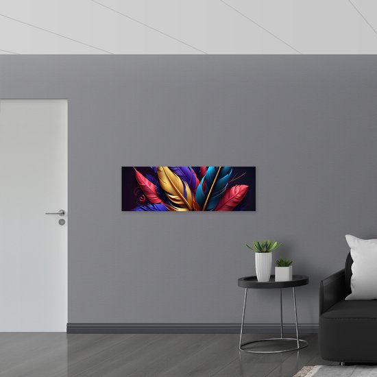 Poster (Mat) - Groep Gekleurde Veren - 120x40 cm Foto op Posterpapier met een Matte look