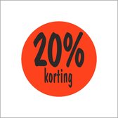 Promotiestickers - 20% Korting Etiketten - Reclame Stickers - Ø35 mm - Fluor Rood - Rol van 500 stuks
