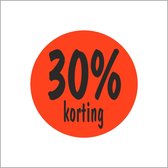 30% Korting Etiketten - Reclame Stickers - Ø35 mm - Fluor Rood - Rol van 500 stuks