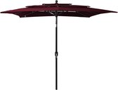 vidaXL - Parasol - 3-laags - met - aluminium - paal - 2,5x2,5 - m - bordeauxrood