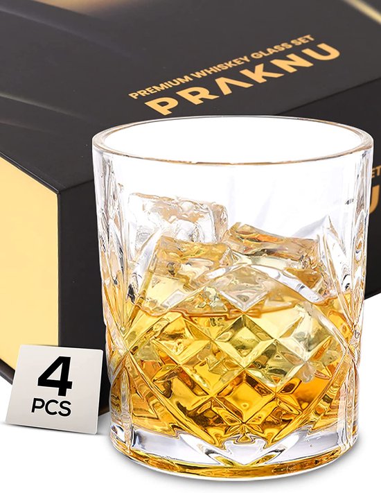 Lot de 4 verres à whisky avec boîte cadeau - Verre en cristal Elegant 300  ml Verre à