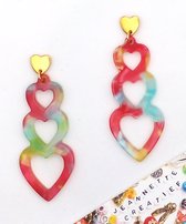 Jeannette-Creatief® - Resin - Hearts Colormix Gold - Oorbellen met Hartjes - Hartjes - Dames Oorbellen - Oorbellen Dames - Resin Oorbellen - Gekleurde Oorbellen - Moederdag - Moederdagcadeau - Moeder