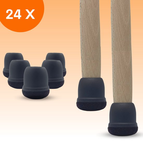 FLOOQ Premium Cache-jambes pour chaises flexibles 19-25 mm - Feutre anti-rayures - Protecteurs de pieds de chaise - Protection de sol - 24 pièces - Zwart - Rond