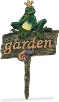Relaxdays tuinsteker kikkerkoning - gietijzeren tuindecoratie - tuinbeeld - tuinversiering