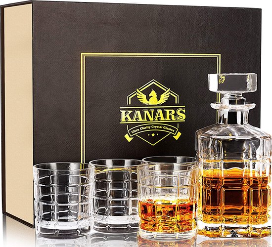 Set de Verres à Whisky et carafe KANARS, carafe à Whisky en cristal 800 ml  avec 4... | bol