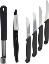 Set de couteaux de cuisine 6 pièces - pour éplucher et couper - noir/gris -  plastique