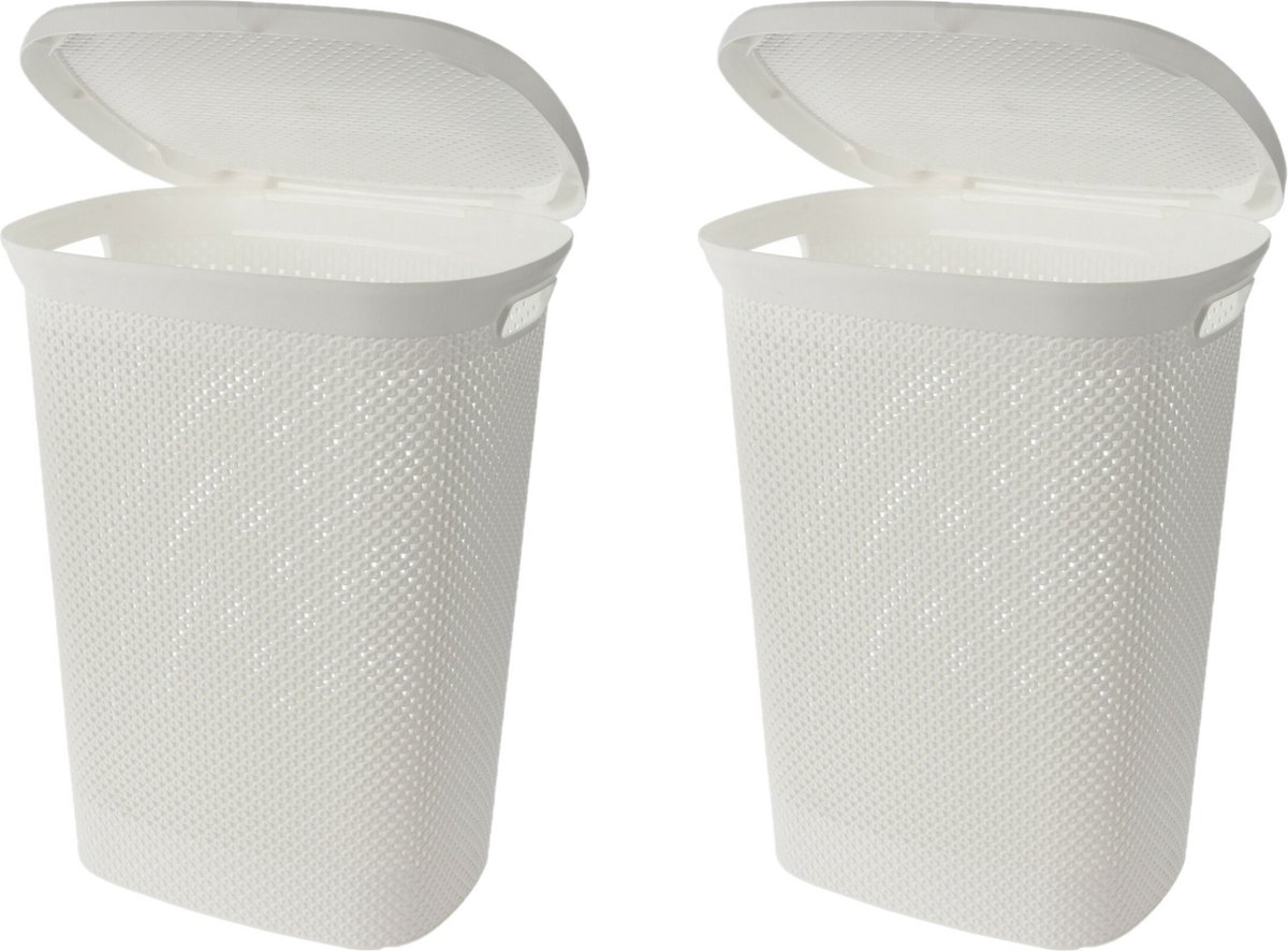 Goedkoopste Storage Solutions Wasmand met deksel rotan gevlochten - wit - kunststof - 60L - 2x2x37 cm