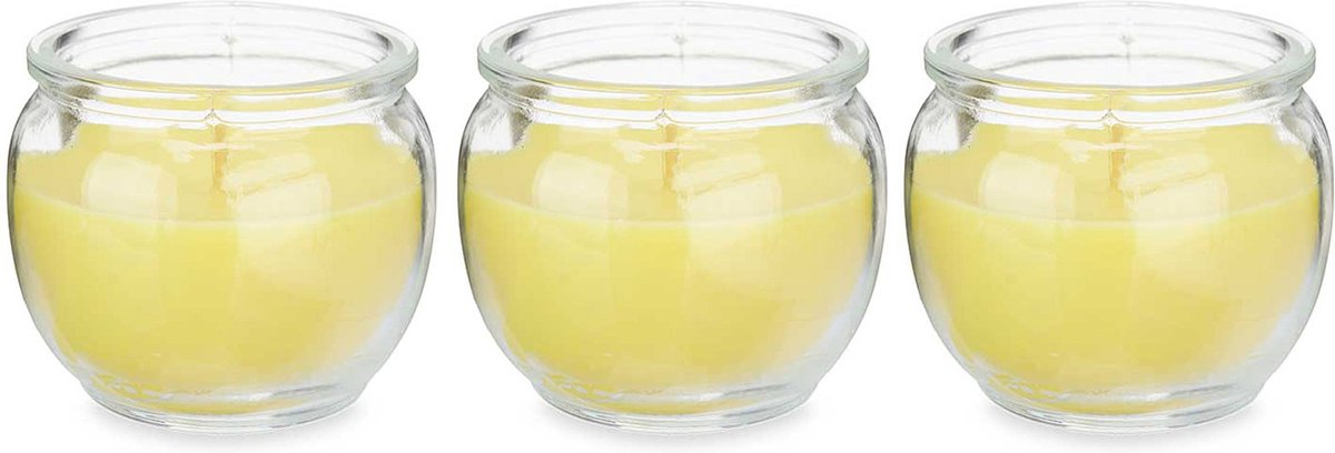 IBERGARDEN Citronella kaars in houder - 3x - glas - 20 branduren Geel