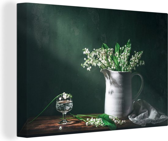 Foto: Canvas schilderij lelietje van dalen kan stilleven 90x60 cm wanddecoratie