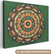 Tableau sur toile 160x120 cm - Décoration murale Mandala - Hippie - Fleurs - Oranje - Décoration murale salon - Décoration chambre - Accessoires chambre - Peintures