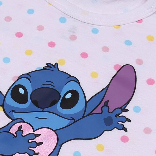 Disney Stitch - Wit en roze katoenen babyset met stippen, t-shirt en korte broek / 68 - Disney