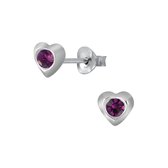 Joy|S - Zilveren mini hartjes oorbellen - 3 mm - paars kristal - oorknopjes voor kinderen