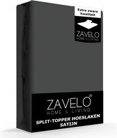 Zavelo Splittopper Hoeslaken Satijn Antraciet - Lits-jumeaux (180x220 cm) - 100% Katoensatijn - Soepel & Zacht - Perfecte Pasvorm
