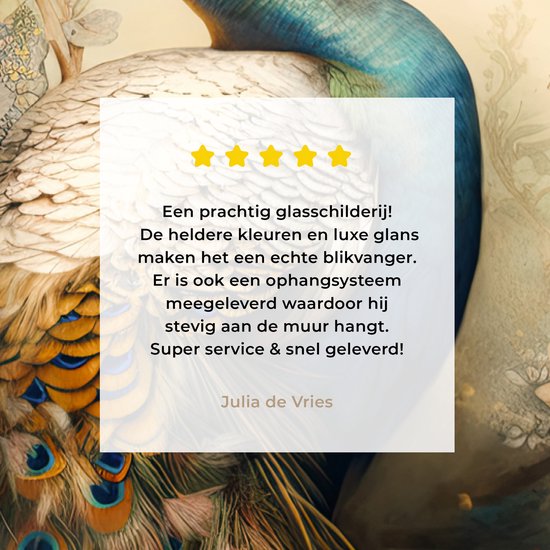 MuchoWow® Peinture sur verre - Paon - Plumes de paon - Fleurs - Vogels - Botanique - 80x120 cm - Peintures sur verre acrylique - Photo sur Glas