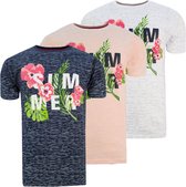 3 Pack Mens Soulstar 100% cotton Printed T-Shirt Casual, 200 gsm fabric quality Maat L, White-Navy-Peach