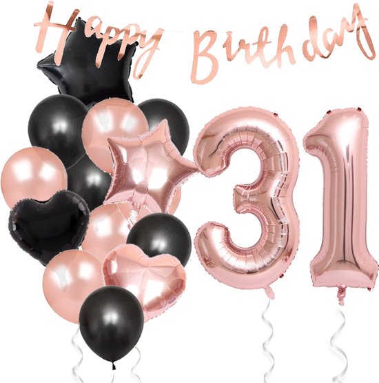 Snoes Ballonnen 31 Jaar Feestpakket – Versiering – Verjaardag Set Liva Rose Cijferballon 31 Jaar -Heliumballon