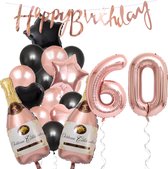 60 Jaar Verjaardag Cijferballon 60 - Feestpakket Snoes Ballonnen Pop The Bottles - Rose Zwart Versiering