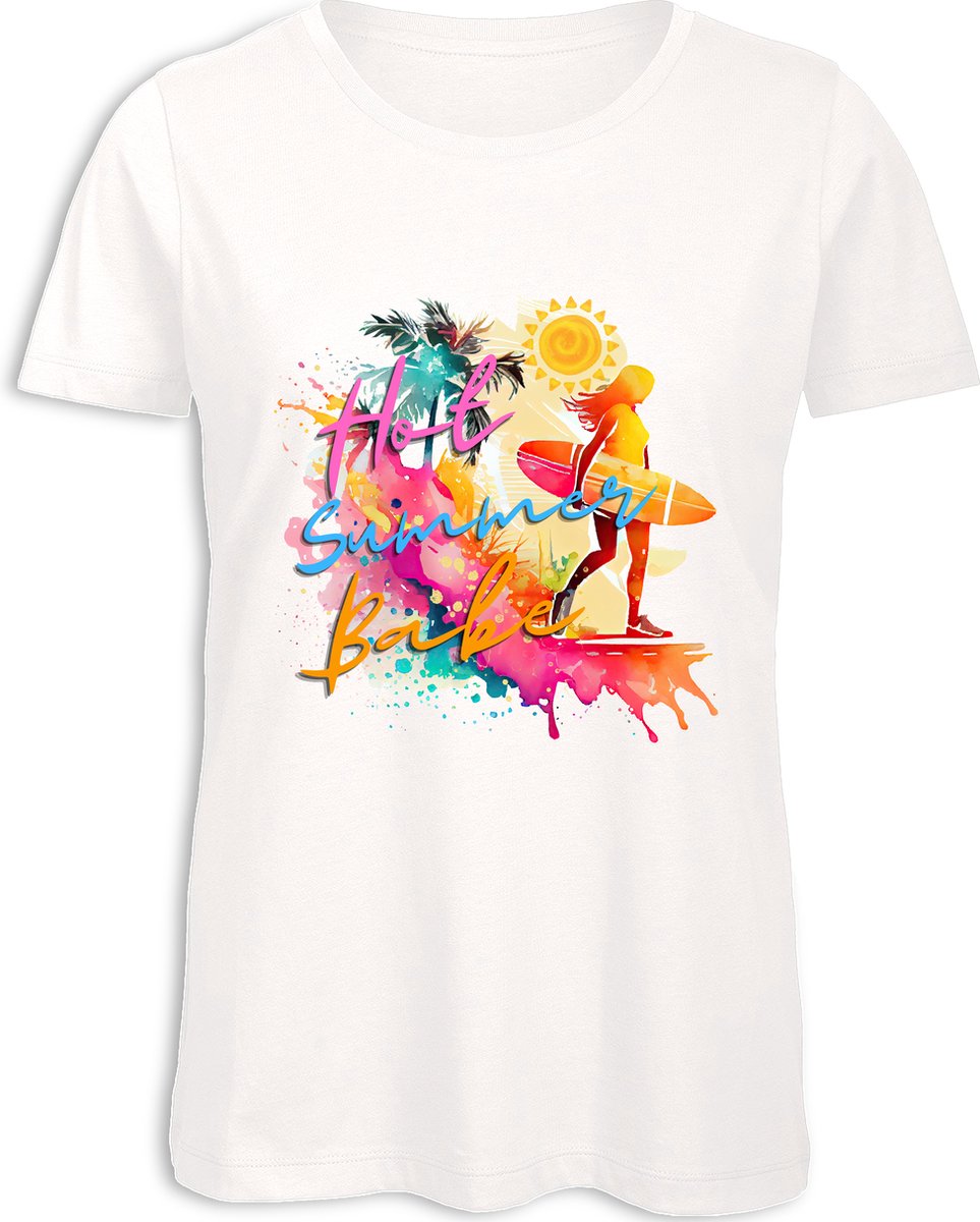 T shirt Dames - Hot Summer Babe - Wit - XXL