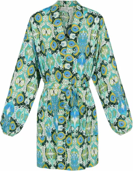 Kimono - Jasje - Bloemen- Kort Model - Blauw/Groen