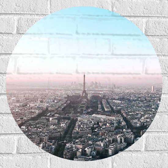 Muursticker Cirkel - Parijs - Eiffeltoren - Stad - Gebouwen - Kleuren - 60x60 cm Foto op Muursticker