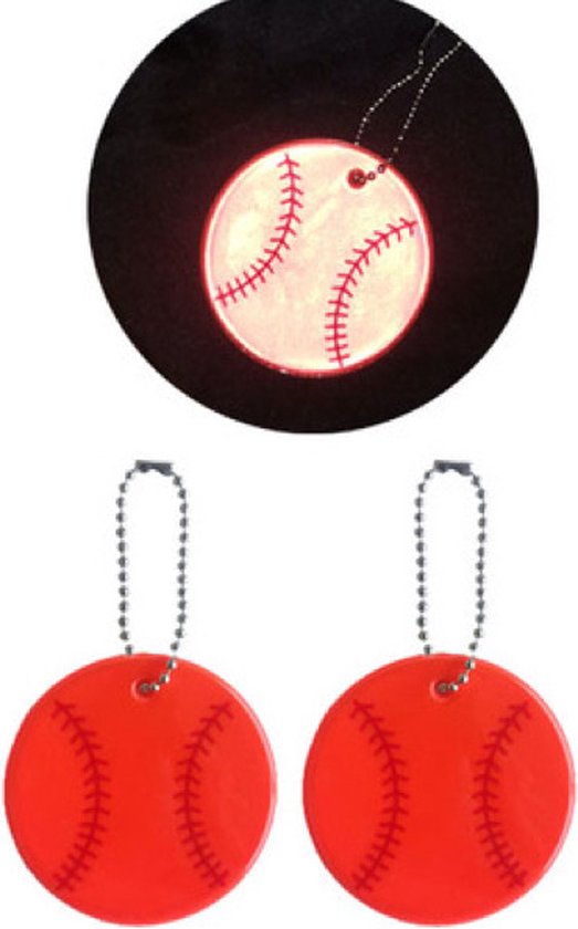 Reflecterende sleutelhanger - 2 stuks - Honkbal - Oranje/Rood