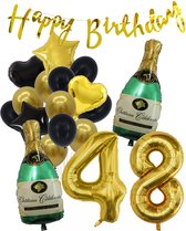 48 Jaar Verjaardag Cijferballon 48 - Feestpakket Snoes Ballonnen Pop The Bottles - Zwart Goud Groen Versiering