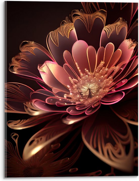 Acrylglas - Roze Bloem met Rosé Gouden Details - 30x40 cm Foto op Acrylglas (Wanddecoratie op Acrylaat)