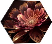 Dibond Hexagon - Roze Bloem met Rosé Gouden Details - 50x43.5 cm Foto op Hexagon (Met Ophangsysteem)