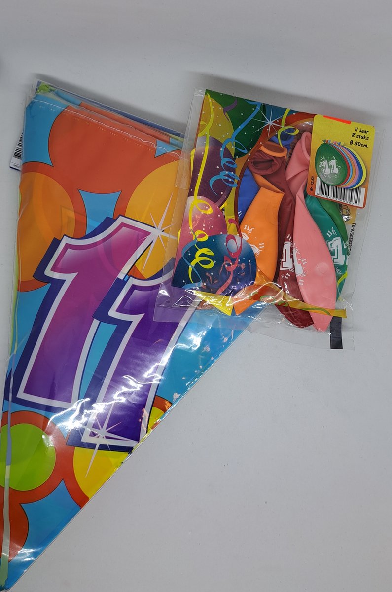versierpakket 11 jaar vlaggenlijn en ballonnen voor vrolijke verjaardag