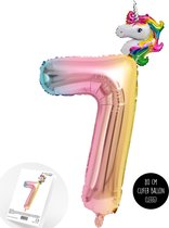 Snoes - XL Cijfer Ballon 7 - Vrolijke Helium Regenboog Eenhoorn Cijfer Ballon Met Mini Unicorn - Paardenmeisjes - Verjaardag