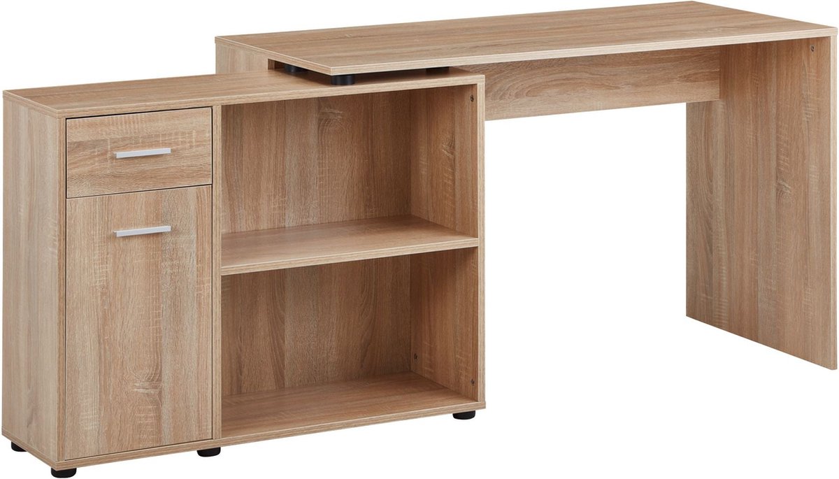 Hoekbureau met Plank - Sonoma Design - Modern bureau voor studeerkamer en thuiskantoor - 120x75,5x106,5cm