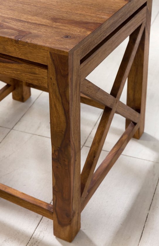 Salontafel MUMBAI Massief Houten Sheesham 60 Cm Brede Salontafel Design Donkerbruin Landhuisstijl Bijzettafel