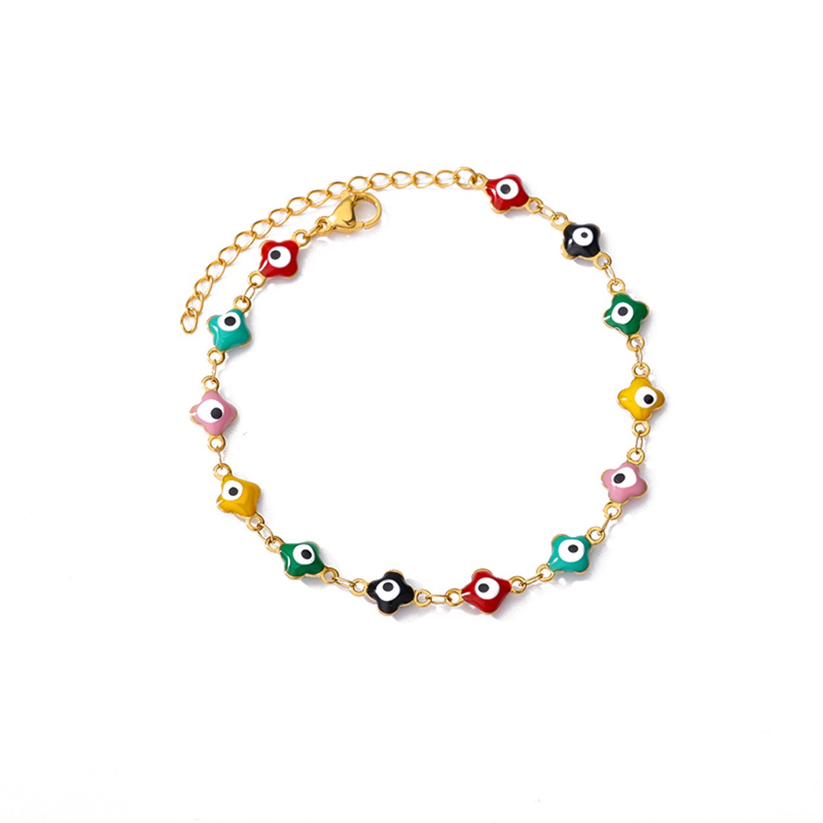 Armbandje boze oogjes - Goudkleurig - Gekleurde oogjes