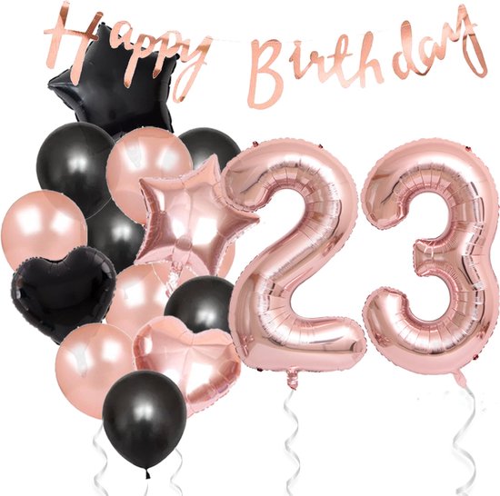 Snoes Ballonnen 23 Jaar Feestpakket – Versiering – Verjaardag Set Liva Rose Cijferballon 23 Jaar -Heliumballon