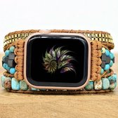 Apple Watch bracelet de montre bohème 42/ 44 / 45 mm Turquoise Perles Natuursteen Beaded Wrap Band Style Ibiza