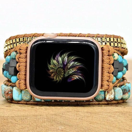 Apple Watch bohemian horloge bandje 42/44/45 mm turquoise Natuursteen Kralen Wikkelband Ibiza stijl