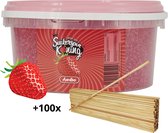 Sucre fil à sucre 2 kg de fraise dans un seau refermable - avec ± 100 bâtonnets de barbe à papa
