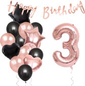 Snoes Ballonnen 3 Jaar Feestpakket – Versiering – Verjaardag Set Liva Rose Cijferballon 3 Jaar -Heliumballon