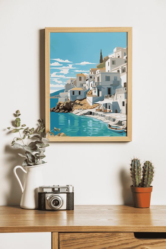 Affiche de Santorin | Affiche Côte | Affiche mer | affiche de l'océan | Affiche de vacances | Voir l'affiche | 51x71cm | Convient pour l'encadrement