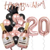 20 Jaar Verjaardag Cijferballon 20 - Feestpakket Snoes Ballonnen Pop The Bottles - Rose Zwart Versiering