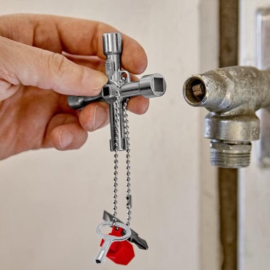 4-weg multifunctionele vierkante sleutel, buitenkraan sleutel, elektrische kast gas, water, stroommeter box, kastsleutel, binnenmaat 6,5 mm/7 mm/8 mm/9 mm, ontluchten metalen steeksleutel